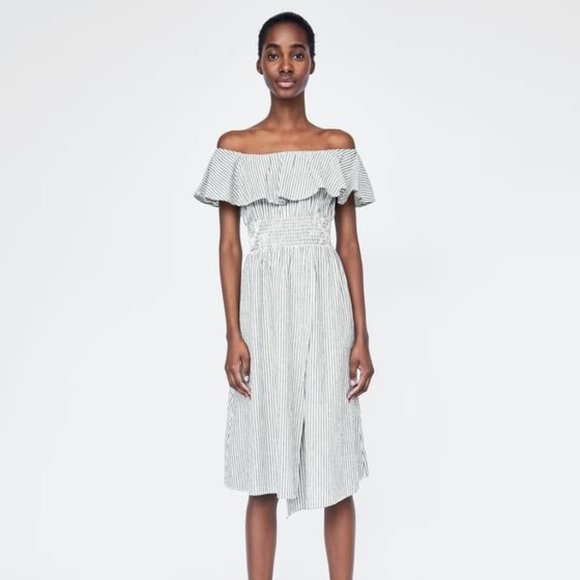 Zara Dresses & Skirts - Zara Striped Off The Shoulder Dress